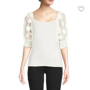 SIONI Squareneck Floral Puff Sleeve Sweater cream. Size Large